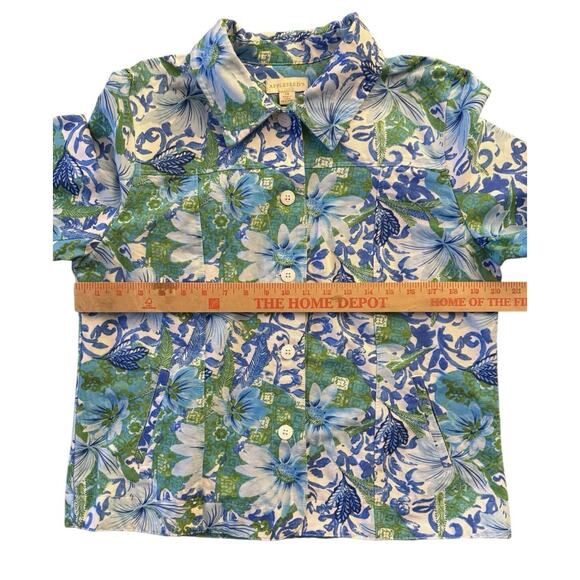 Appleseed's Jacket Blue White Green Resort Wear Floral Button Up Womens 14 - Picture 8 of 10